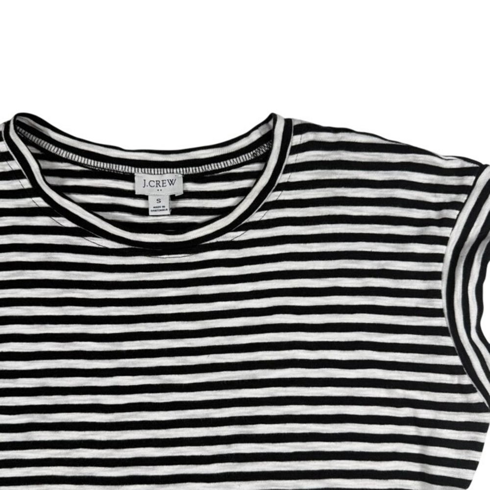 J.Crew Womens Black White Striped Tie Waist Cap Sleeve Knit T-Shirt Dress Small